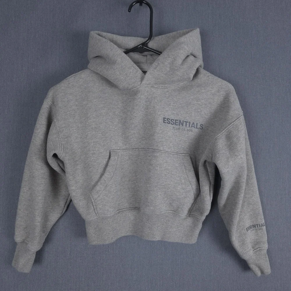 Fear of God Essentials Kids Hoodie Heather Gray Fleece Size XS 4/5 FOG Pullover